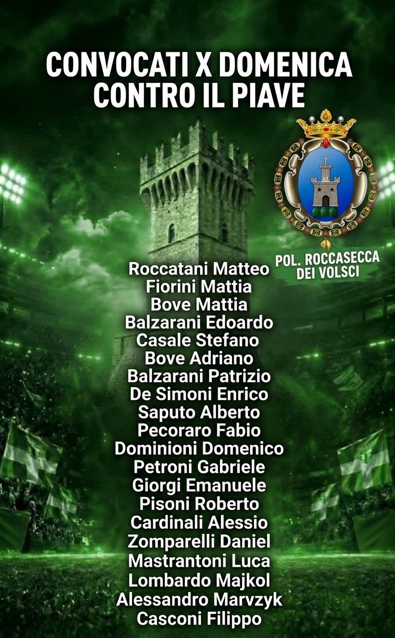 La locandina ufficiale con i 20 convocati del mister contro il Piave